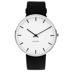 Montre City Hall - Ø40mm - acier brossé/blanc, cuir noir