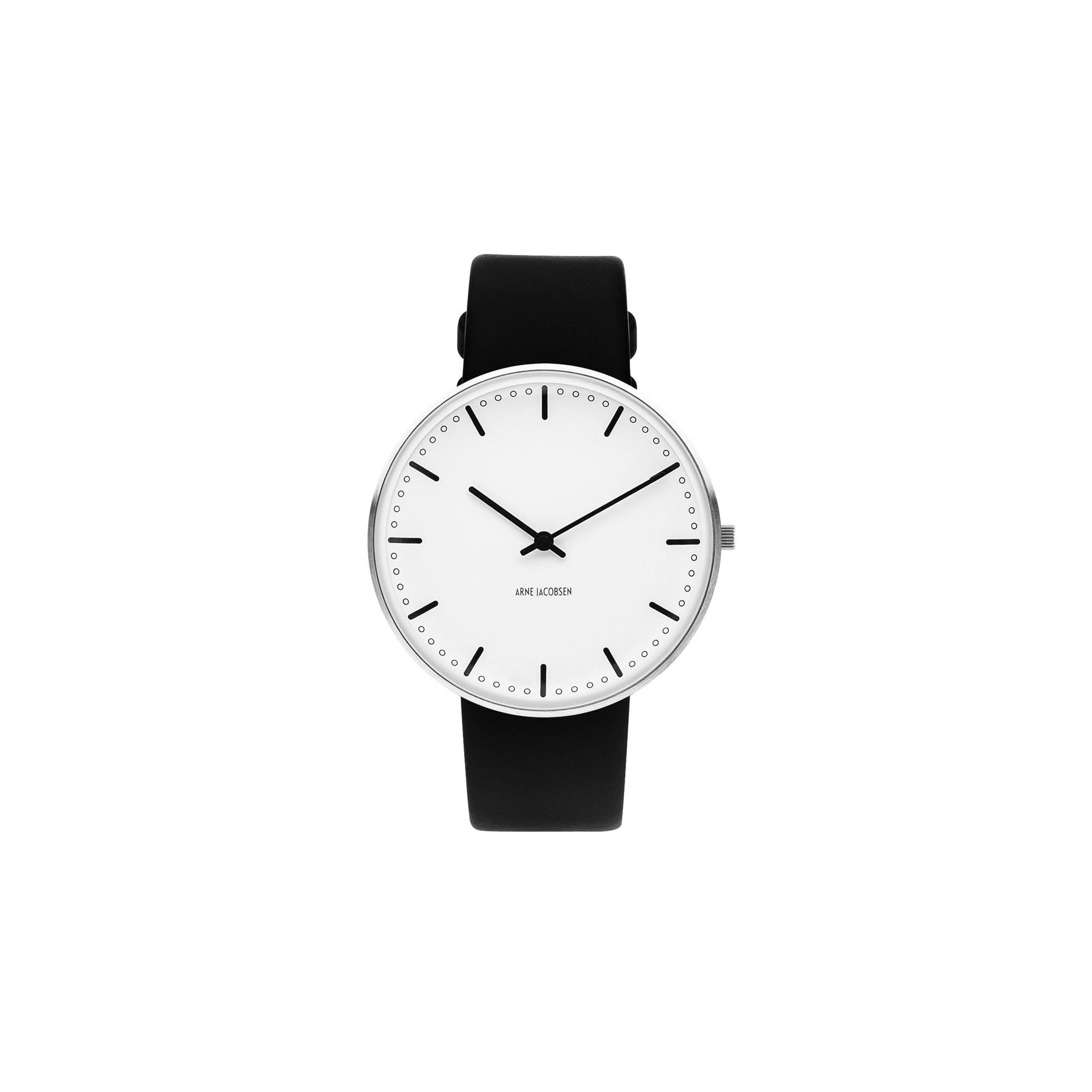 Montre City Hall - Ø40mm - acier brossé/blanc, cuir noir