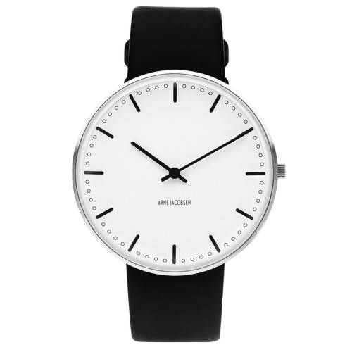 City Hall watch - Ø40mm - brushed steel/white, black leather strap