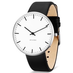 City Hall watch - Ø40mm - brushed steel/white, black leather strap