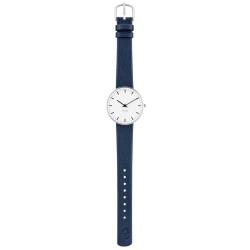 montre City Hall - Ø34mm - acier brossé/blanc, cuir bleu