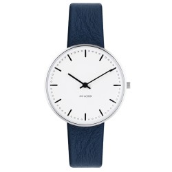 City Hall watch - Ø34mm - brushed steel bezel/white, navy blue leather