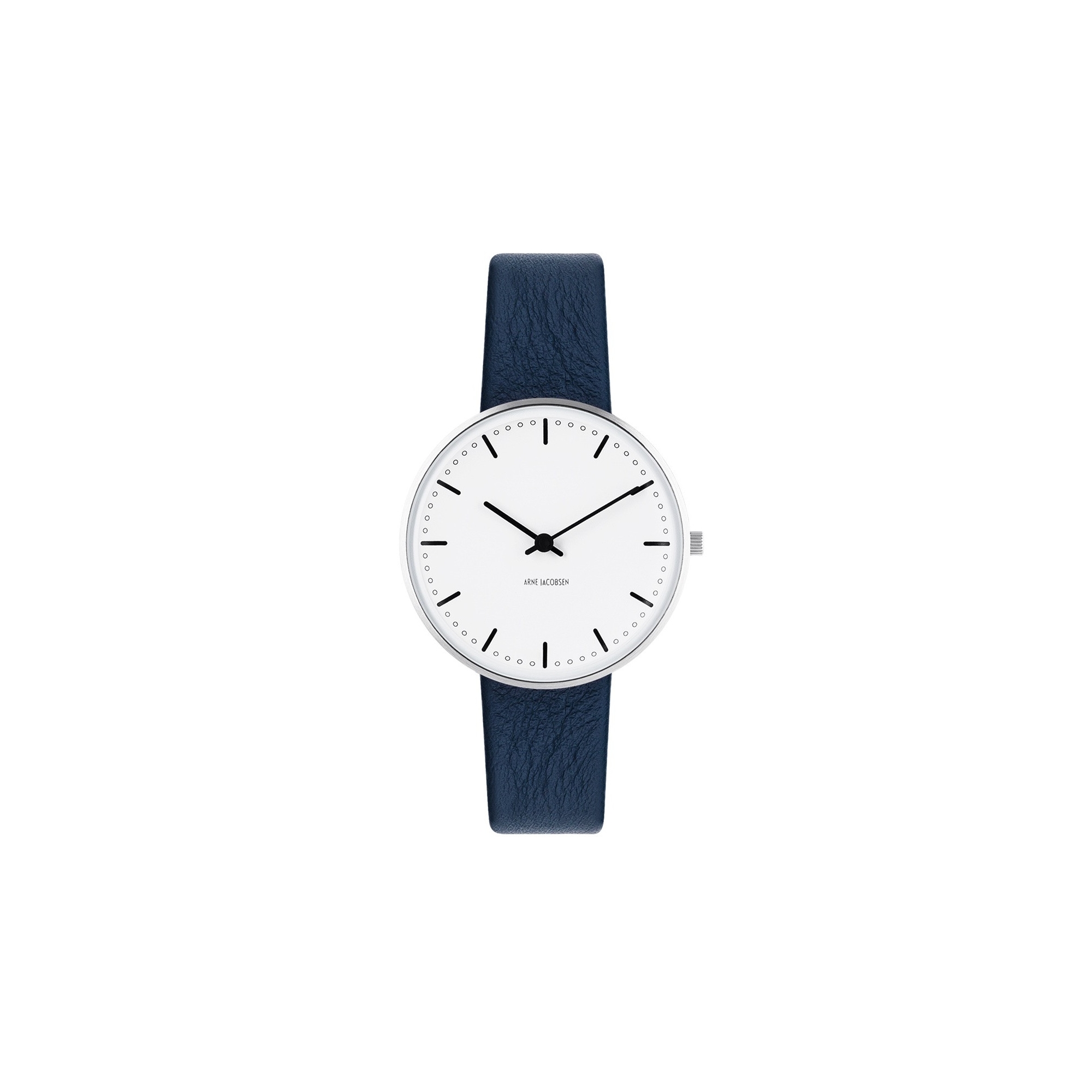 montre City Hall - Ø34mm - acier brossé/blanc, cuir bleu