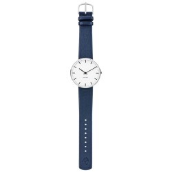 Montre City Hall - Ø40mm - acier brossé/blanc, cuir bleu marine