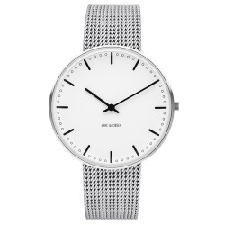 Montre City Hall - Ø40mm - acier brossé/blanc, bracelet maille acier