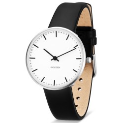 Montre City Hall - Ø34mm - acier brossé/blanc, cuir noir