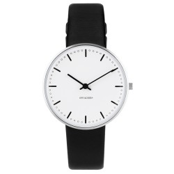 Montre City Hall - Ø34mm - acier brossé/blanc, cuir noir