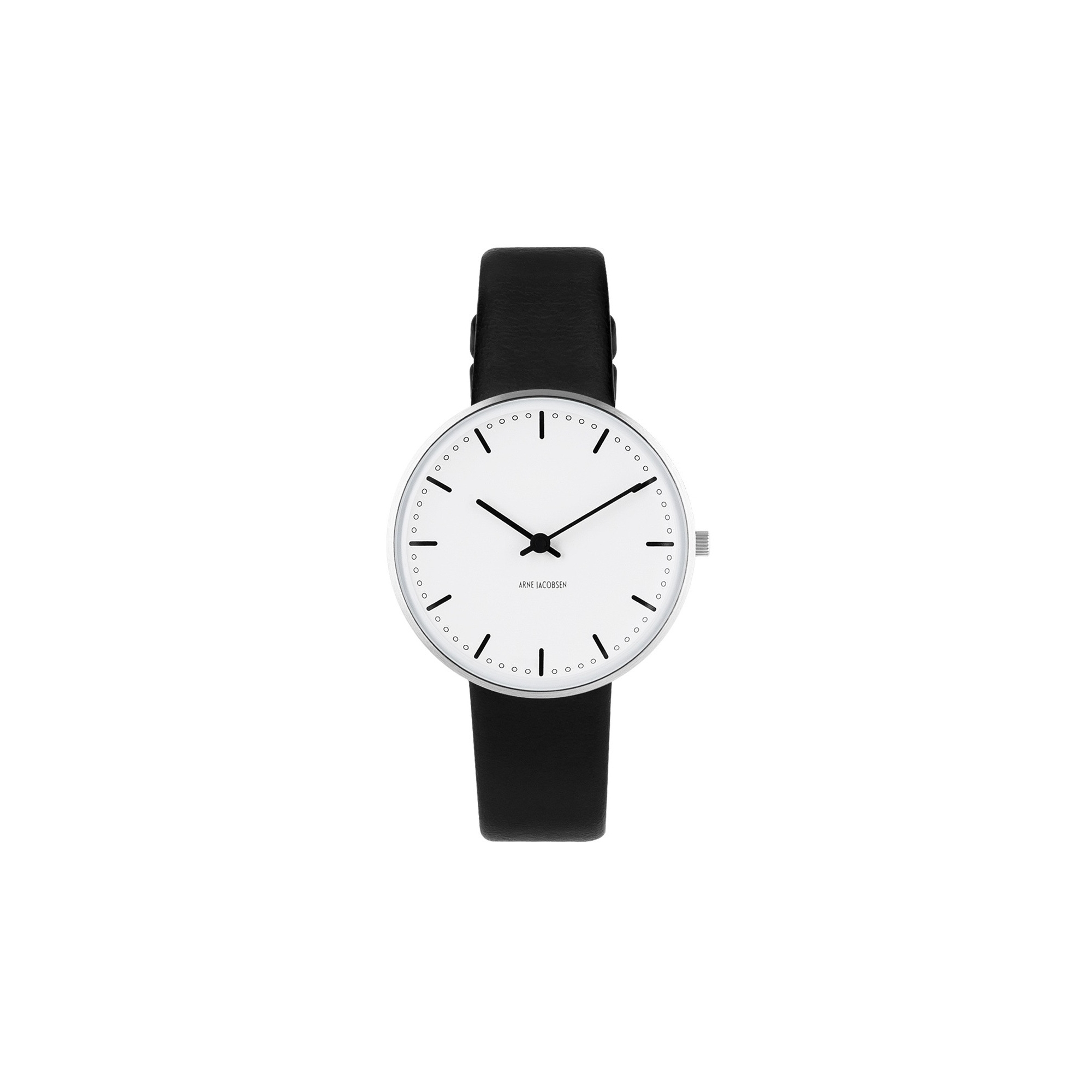 Montre City Hall - Ø34mm - acier brossé/blanc, cuir noir