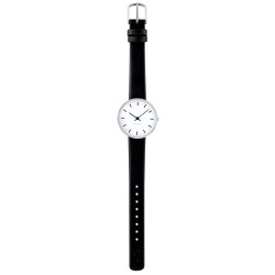 City Hall watch - Ø30mm - brushed steel/white, black leather strap