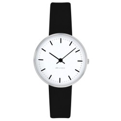 City Hall watch - Ø30mm - brushed steel/white, black leather strap