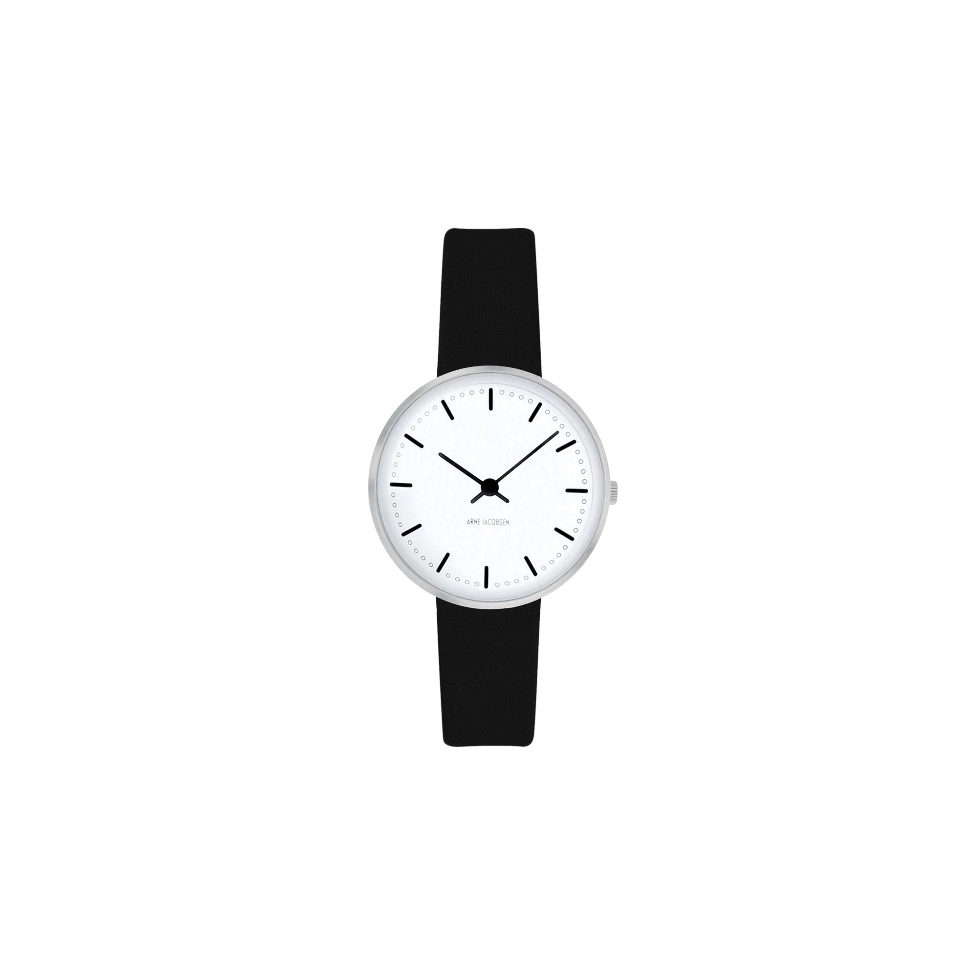 City Hall watch - Ø30mm - brushed steel/white, black leather strap