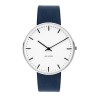 Montre City Hall - Ø40mm - acier brossé/blanc, cuir bleu marine