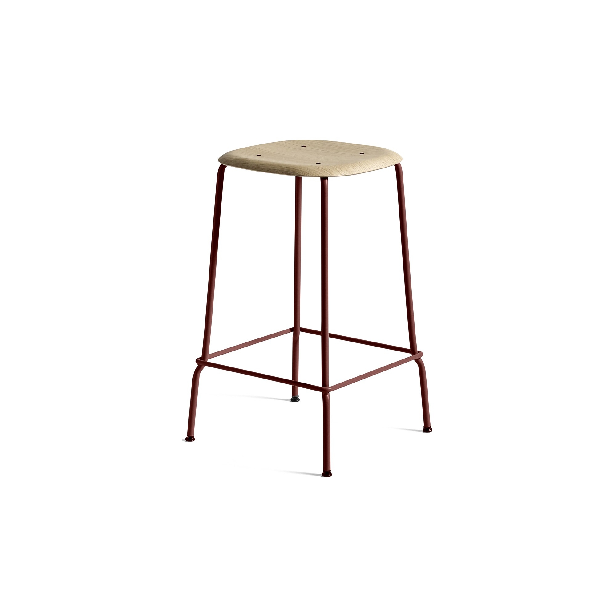 HAY - chêne / rouge Fall - tabouret de bar Soft Edge 30 - piètement métal - hauteur 65cm - HAY