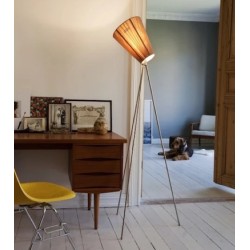 lampadaire Oslo Wood - abat-jour beige - pieds or - Northern