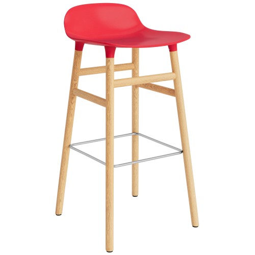 Form Barstool, wood legs – Bright red + Oak - Normann Copenhagen