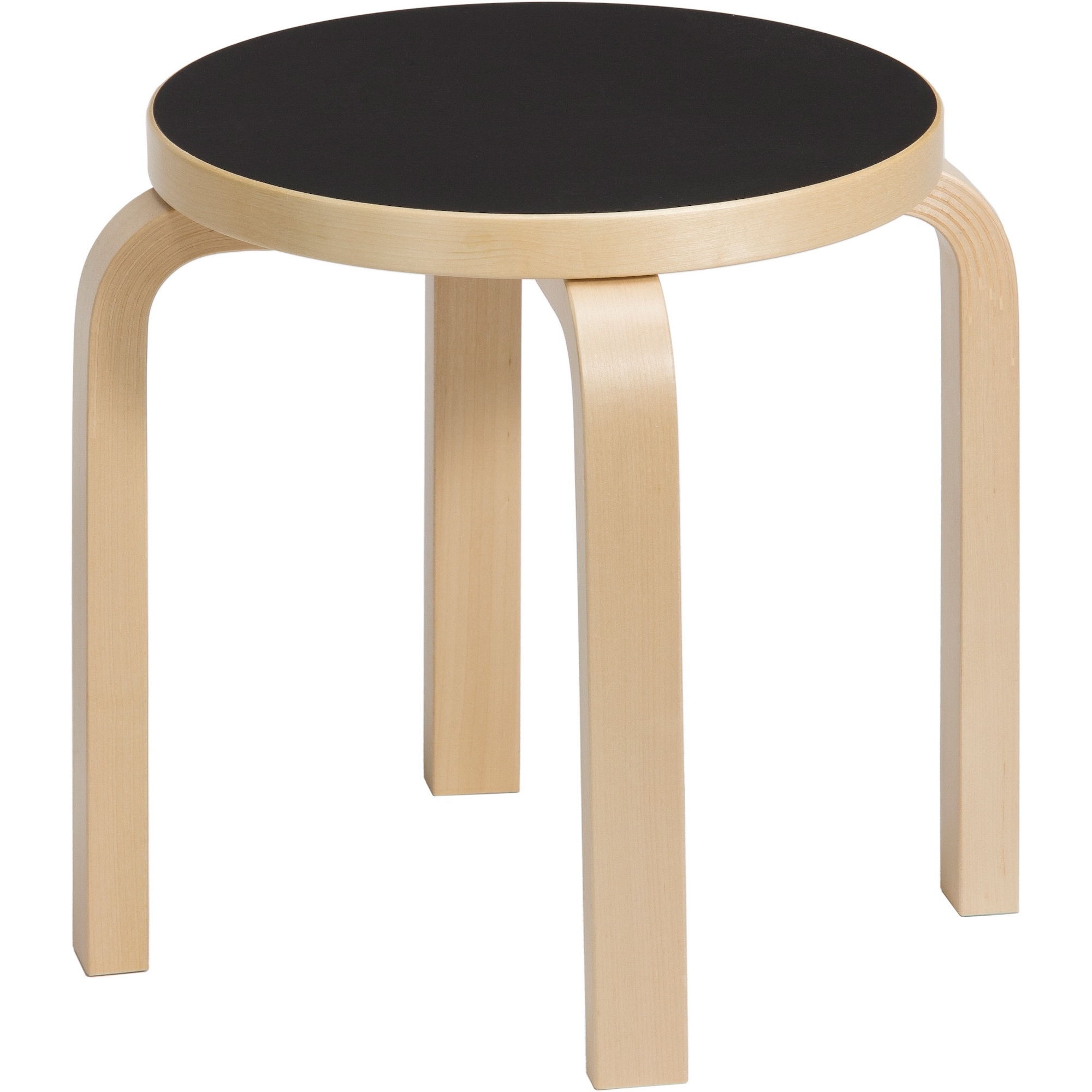 Tabouret NE60 – Bouleau vernis naturel + Linoleum noir - Artek