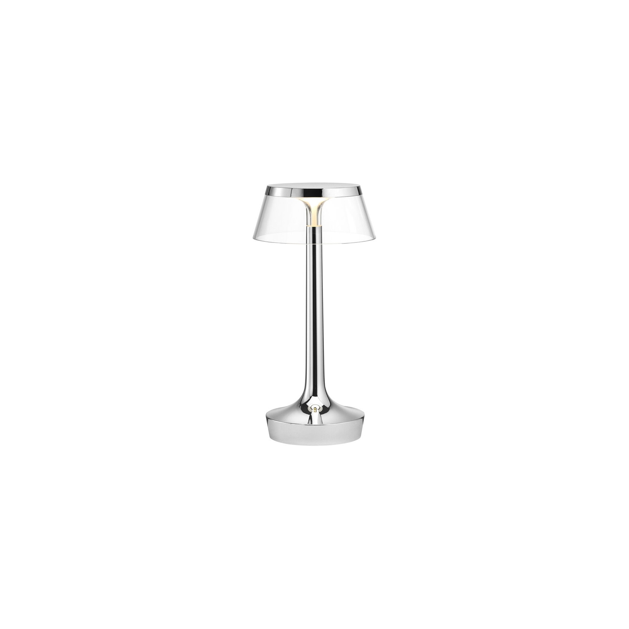 Bon Jour Unplugged cordless lamp – Chrome – Transparent crown - Flos