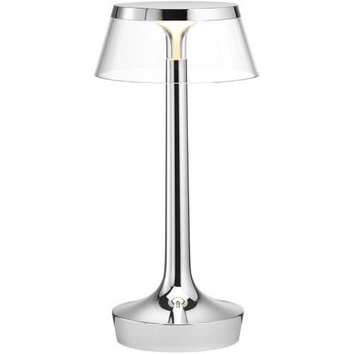 Bon Jour Unplugged cordless lamp – Chrome – Transparent crown - Flos