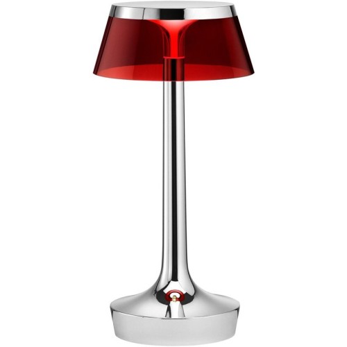 Bon Jour Unplugged cordless lamp – Chrome – Red crown - Flos