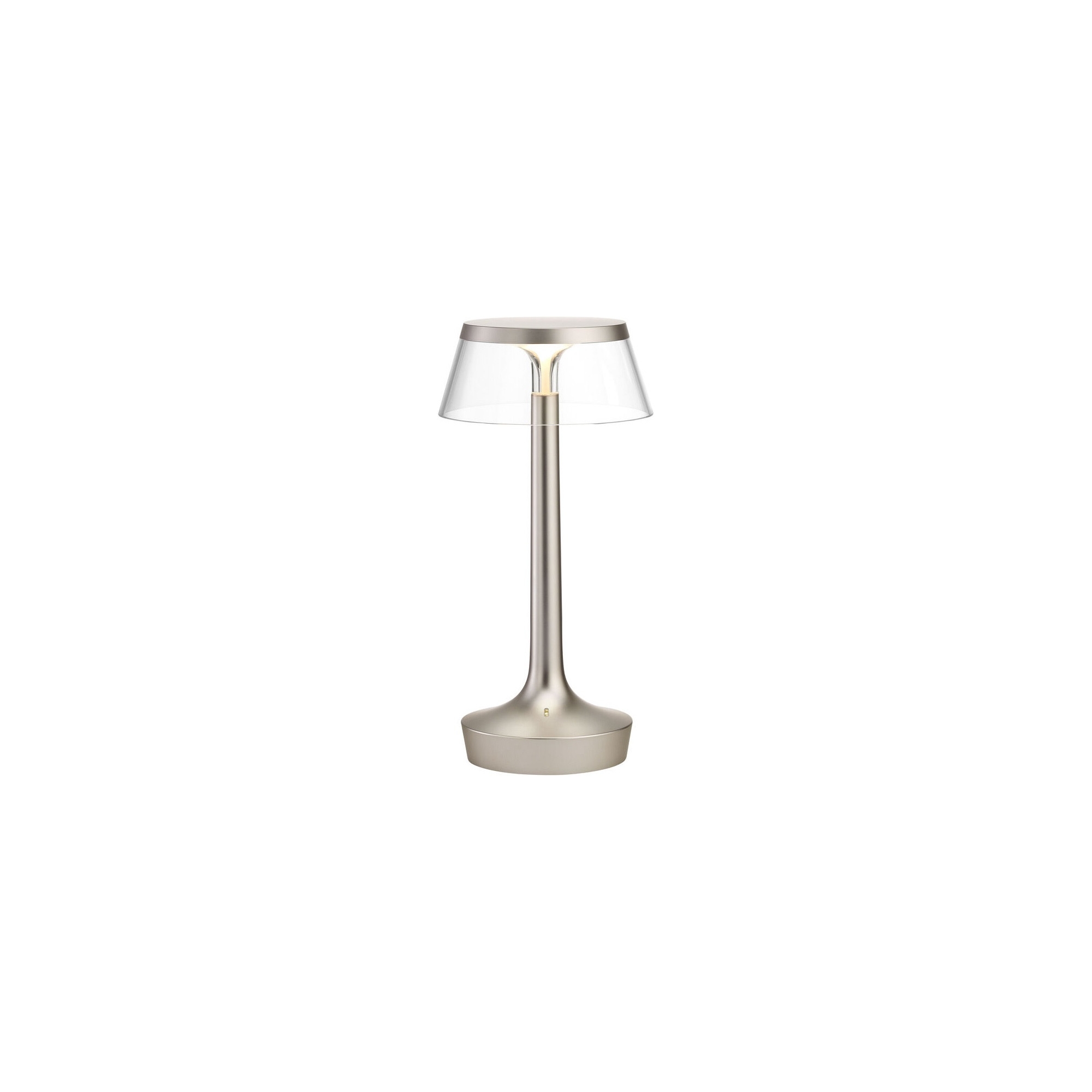 Bon Jour Unplugged cordless lamp – Matt Chrome – Transparent crown - Flos