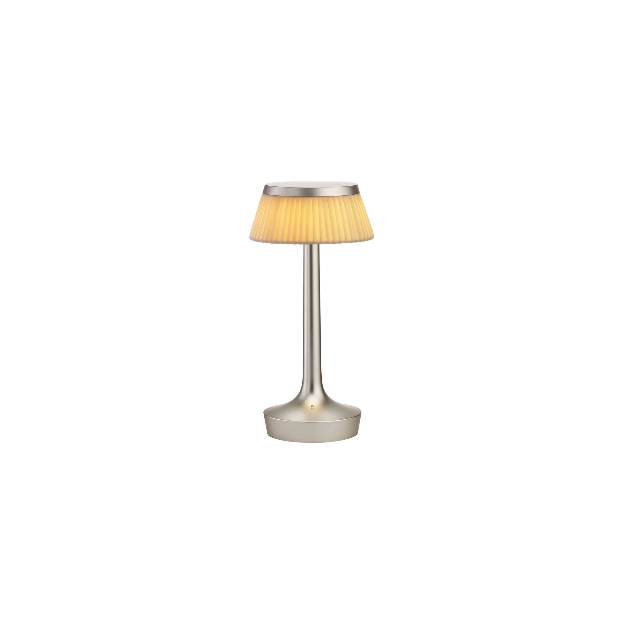 Bon Jour Unplugged cordless lamp – Matt Chrome – Fabric crown - Flos