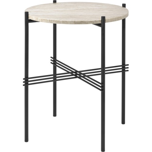 Ø40xH51cm - travertin blanc neutre - base noire - table d'appoint Outdoor TS - Gubi