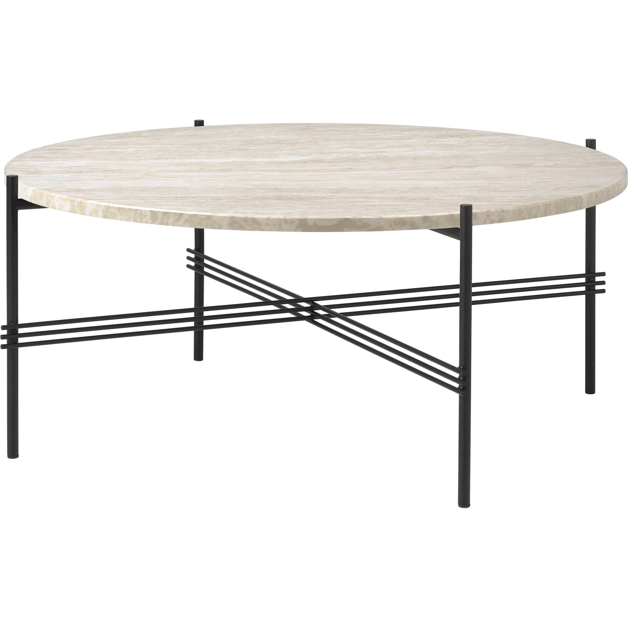 Ø80xH35cm - travertin blanc neutre - base noire - table basse Outdoor TS - Gubi