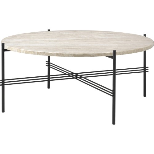 Ø80xH35cm - neutral white travertine - black base - TS outdoor coffee table - Gubi