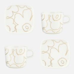 Piirto Unikko 120 set – coffee cups 2dl and plates 10x10cm, 2 pcs - Marimekko