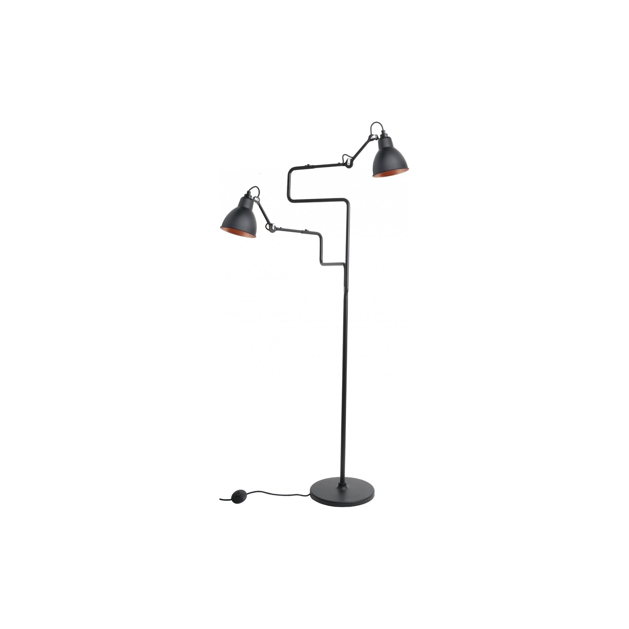 Lampadaire Gras 411 Double – Noir / Rond Noir, intérieur cuivre - DCW éditions