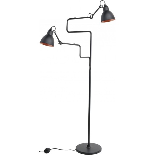 Gras 411 Double Floor lamp – Black / Round Black, copper inside - DCW éditions