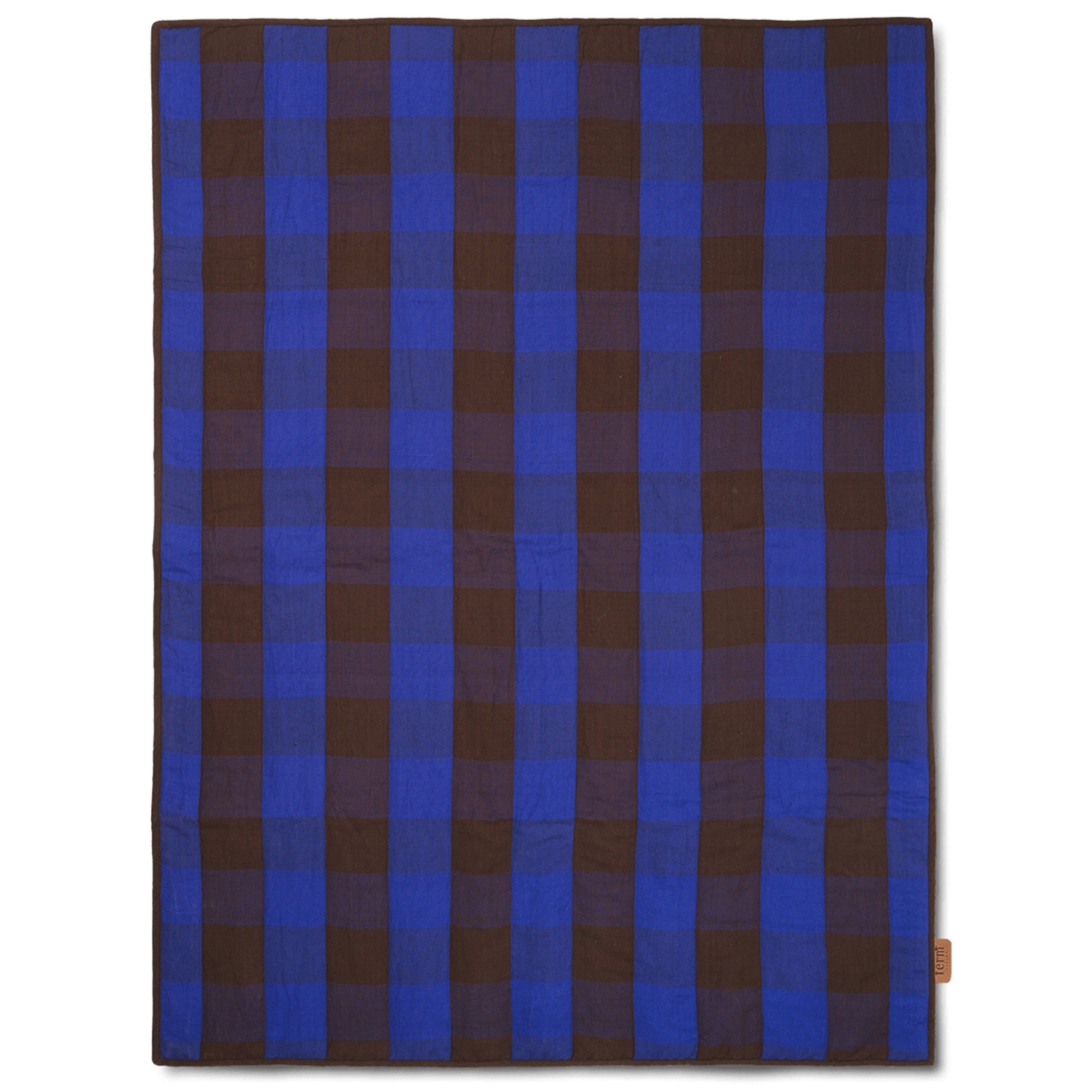 Grand quilted blanket - chocolate / bright blue - Ferm Living