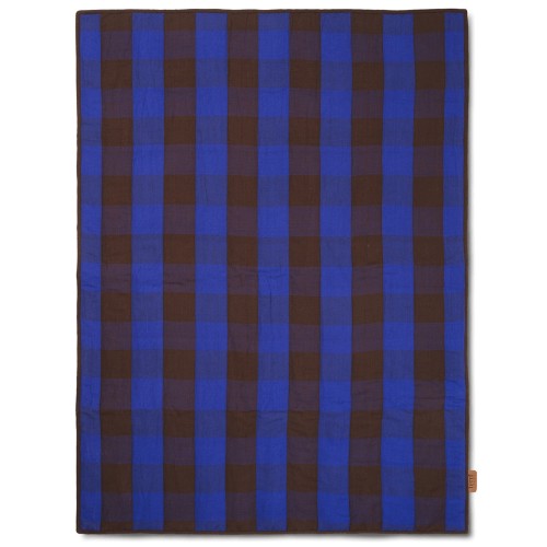 Grand quilted blanket - chocolate / bright blue - Ferm Living