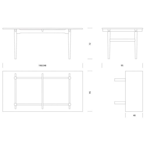 CH327 Table – 248 x 95 cm – table top oiled teak / legs oiled oak - Carl Hansen & Søn