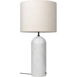 Gravity XL Low, floor lamp – White marble + Canvas lampshade - Gubi