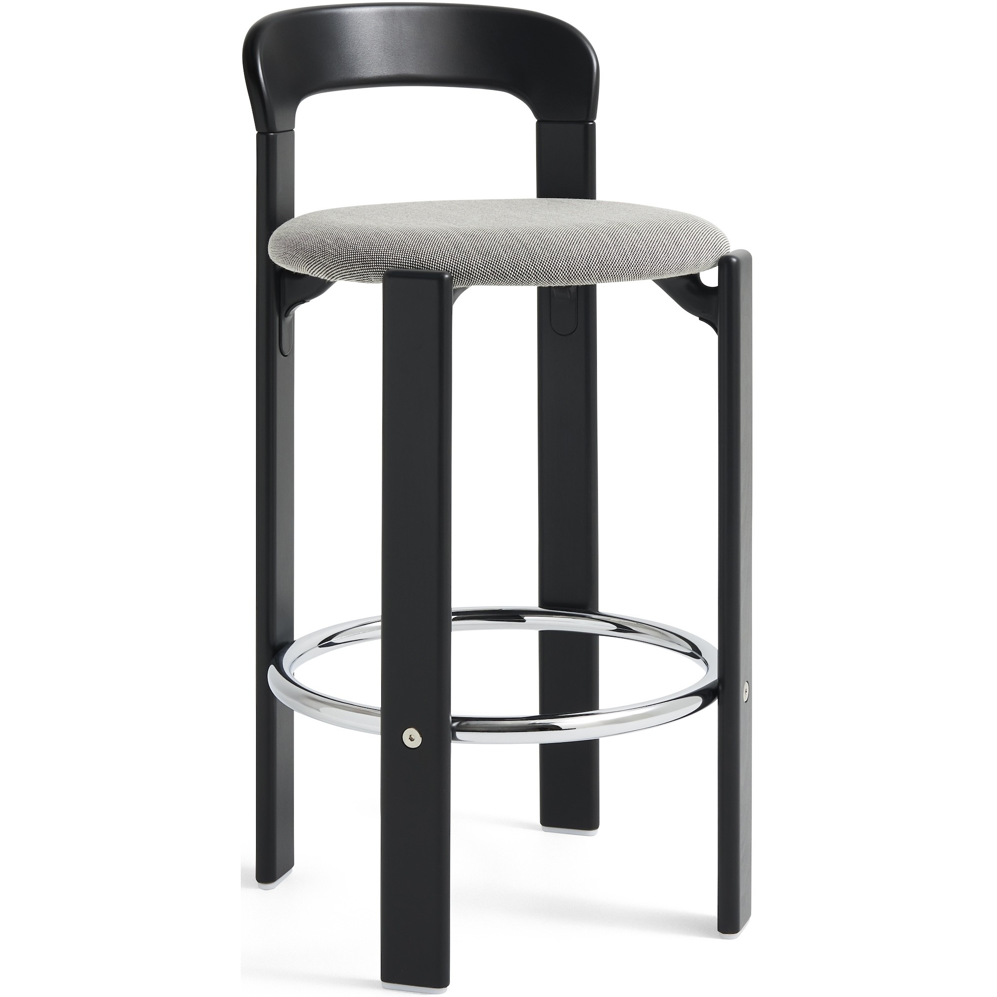 REY bar stool – Deep black + Steelcut trio 124 - HAY