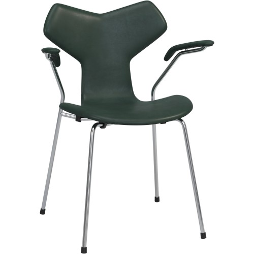 Grand Prix chair Special Edition – Metal legs, With armrests – Forest green Pure leather - Fritz Hansen