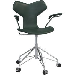 Chaise Grand Prix Édition Spécial – Pied pivotant – cuir Pure Vert forêt - Fritz Hansen