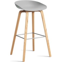 AAS32 Bar stool Concrete grey shell + Oak base - H65 - Plastic gliders - OFFER - HAY