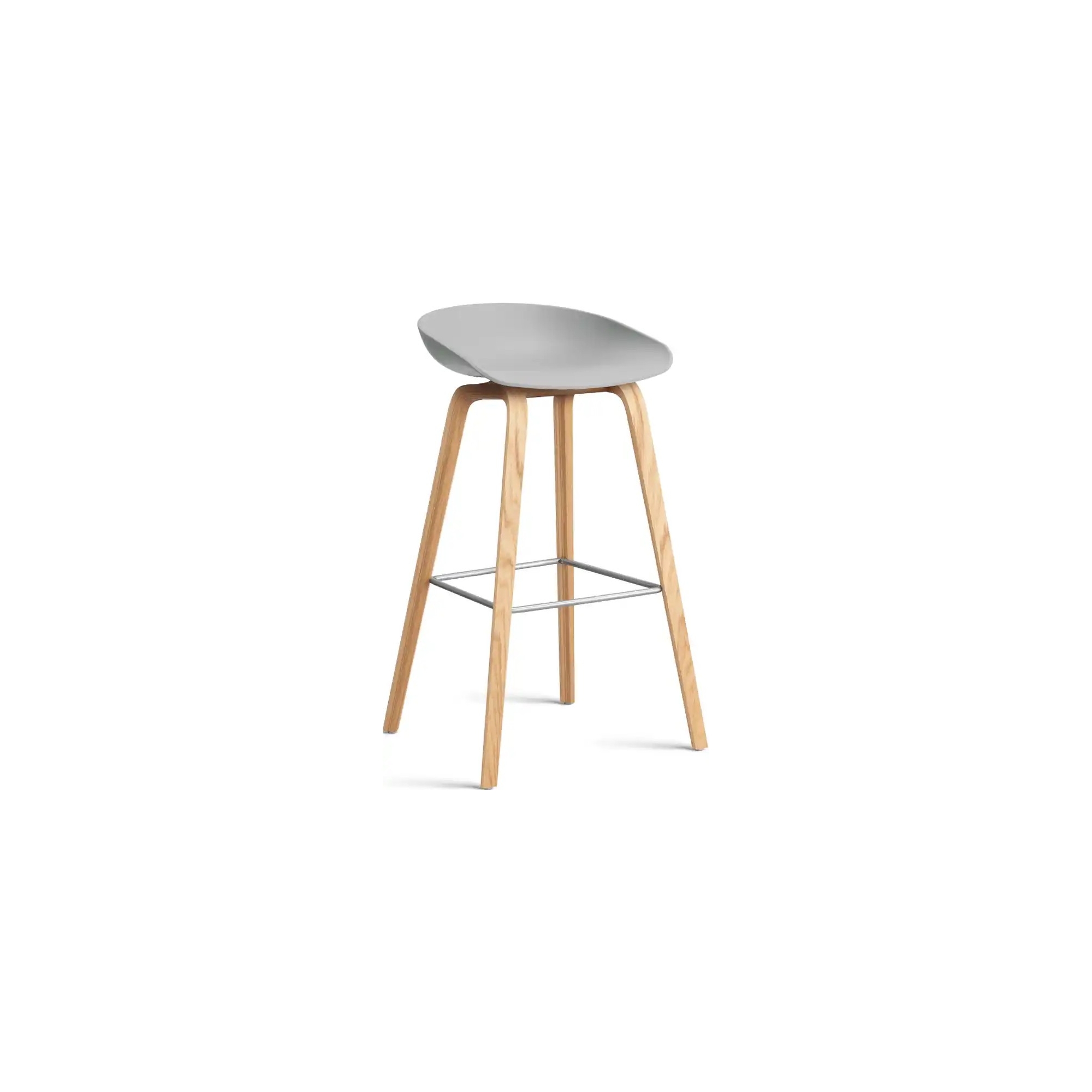 AAS32 Bar stool Concrete grey shell + Oak base - H65 - Plastic gliders - OFFER - HAY