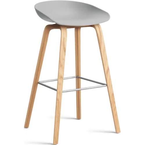 AAS32 Bar stool Concrete grey shell + Oak base - H65 - Plastic gliders - OFFER - HAY