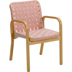 Armchair 45 – White / Rose linen webbing + Honey stained birch + Bare armrests - Artek