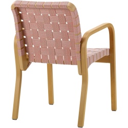 Armchair 45 – White / Rose linen webbing + Honey stained birch + Bare armrests - Artek