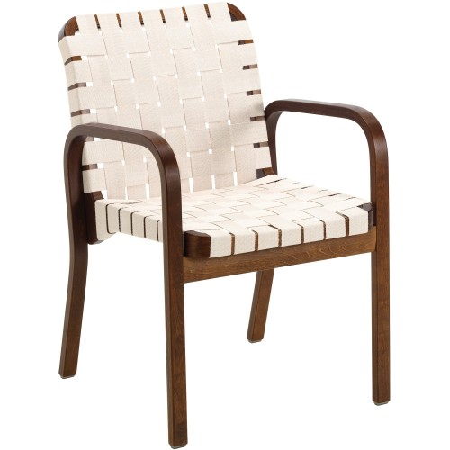 Armchair 45 – Natural / White linen webbing + Walnut stained birch + Bare armrests - Artek