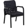 Armchair 45 – Black / Blue linen webbing + Black stained birch + Flat black leather armrests - Artek