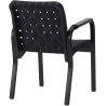 Fauteuil 45 – Toile de lin Noir / Bleu + Bouleau teinté noir + Accoudoirs cuir plat noir - Artek