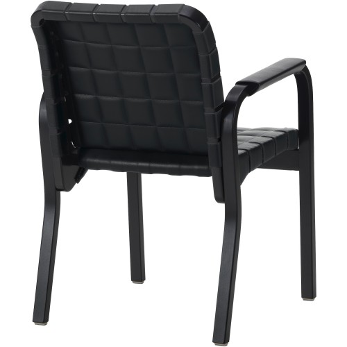 Armchair 45 – Black Prestige leather + Black stained birch + Flat black leather armrests - Artek