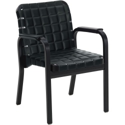 Fauteuil 45 – cuir Prestige Noir + Bouleau teinté noir + Accoudoirs cuir plat noir - Artek