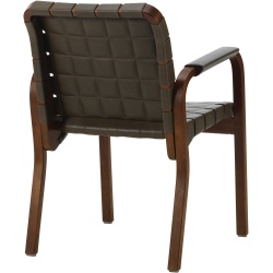 Armchair 45 – Olive Envy leather + Walnut stained birch + Flat olive leather armrests - Artek