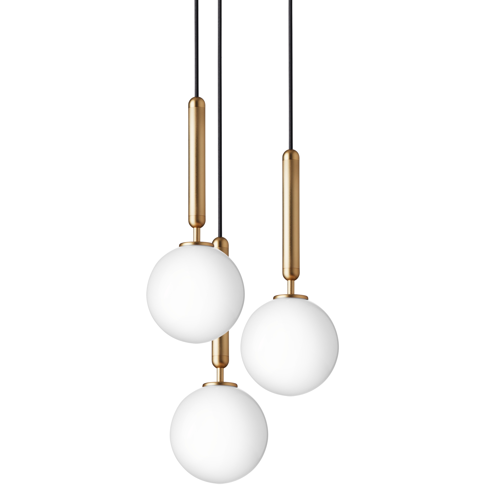 Nuura – Miira 3 pendant, brass and white opal glass